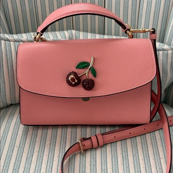Coach Tilly Satchel Pink Crossbody Bag with Cherry Detail - Picture 3 of 7